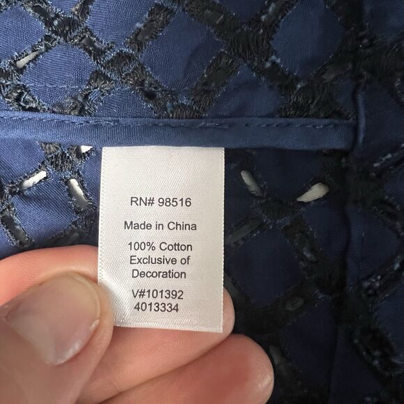 Coldwater‎ Creek Blue Eyelet Zippered Front Shacket Jacket Size 8 Sheer Diamond - Picture 9 of 10